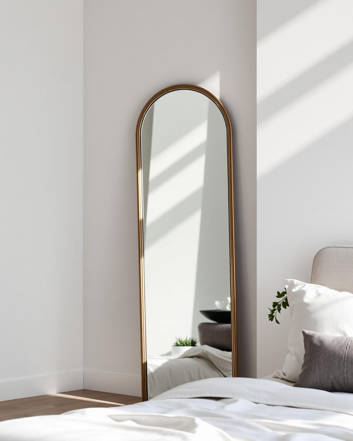 Quarto com espelho de corpo inteiro arqueado